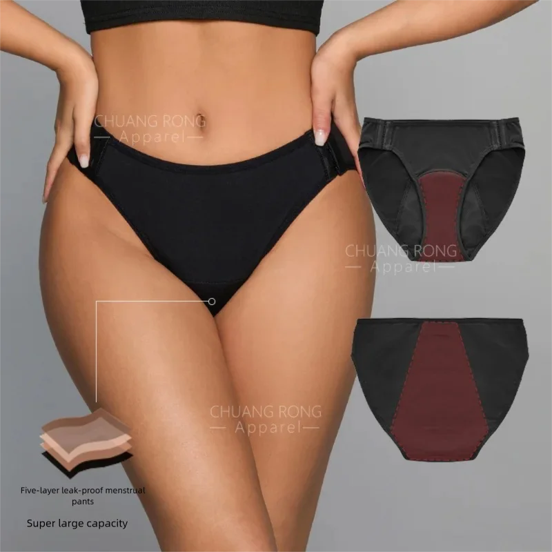 Period Panty Absorbent - 大きいサイズの女性用簡単装着スナップボタン式生理用ショーツ、5層構造で漏れ防止、多い日用吸収性ショーツ