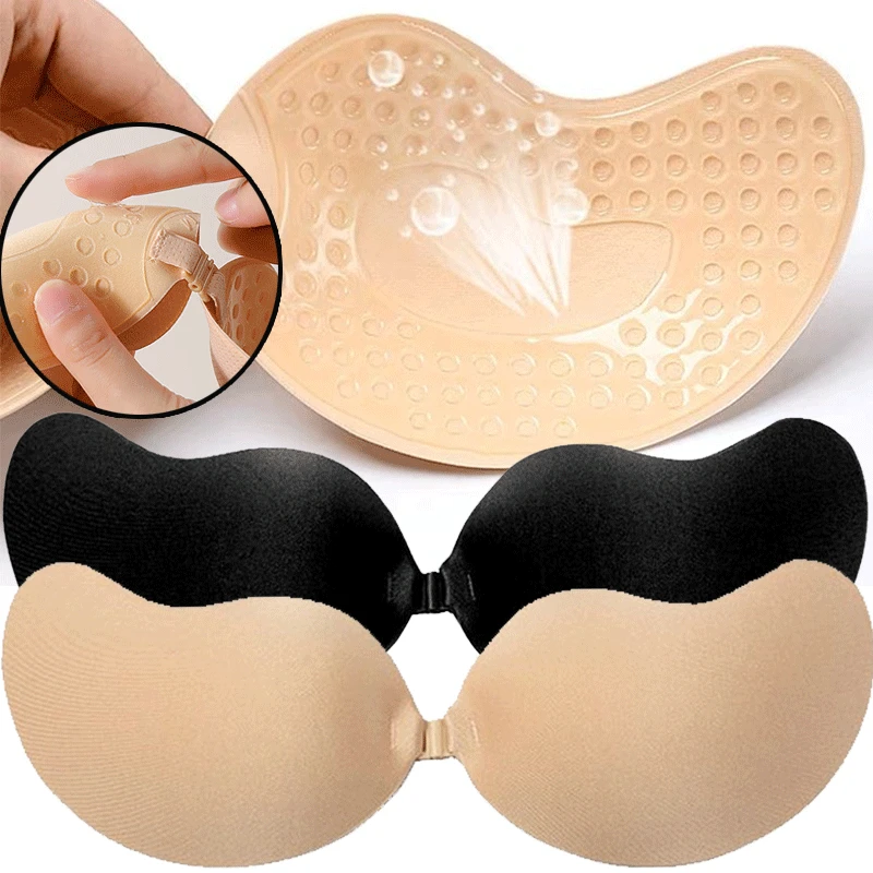 Nipple Cover Pasties - 再利用可能な粘着式ニップルカバー A～Dカップ、シリコンパッド入りプッシュアップストラップレスブラ、ウェディングドレス用粘着式ランジェリー