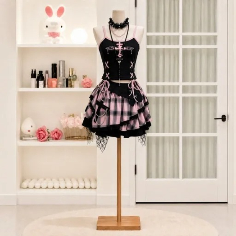ヴィンテージY2Kダークスウィートスカートセット レディース - Cami Top Lace のレビューと価格