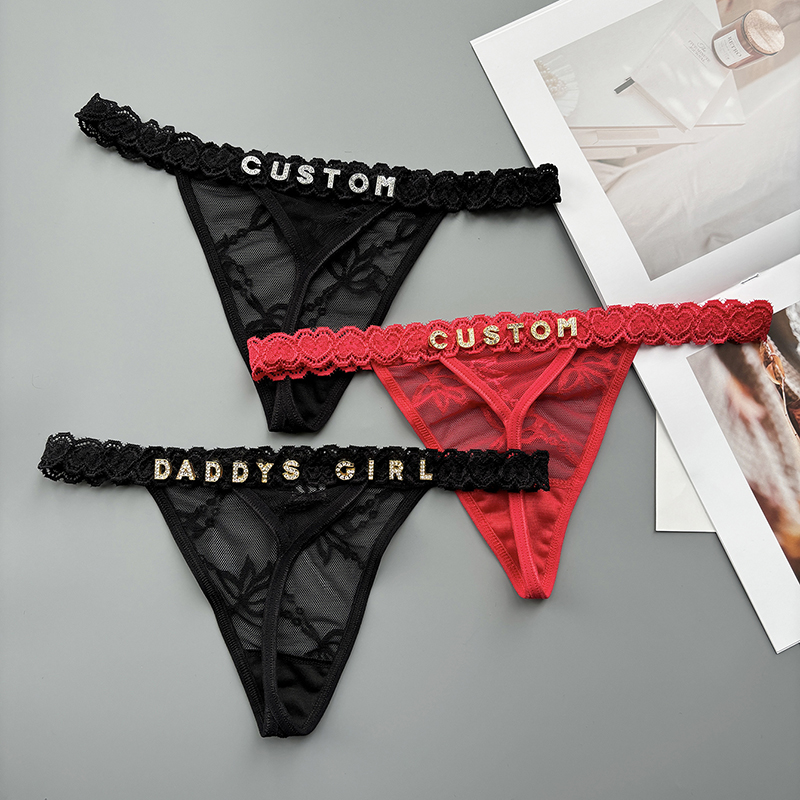 人格カスタム Tバック名クリスタルレターセクシーなレースのビ - Thong Bikini Women のレビューと価格