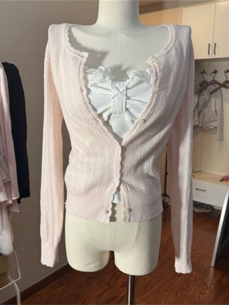 韓国ファッション スリムフィット ホワイトレースボウ ロング - Cami Top Lace のレビューと価格